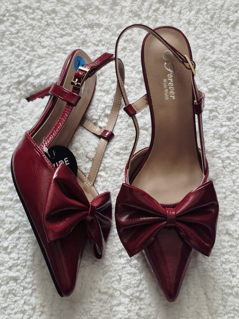 Burgundy Bow Pointed Toe Slingback Heels